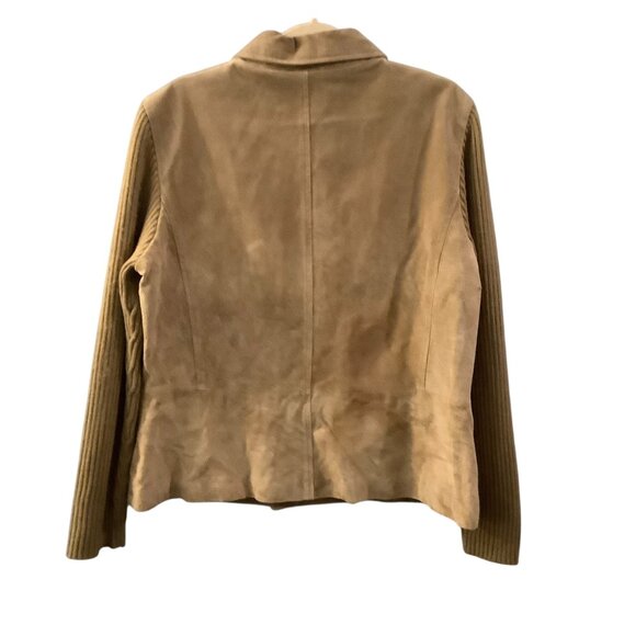 Vtg AMI Tan Leather Jacket With Ribbed Knit Sleeves Women Size XL Lined - Picture 2 of 7